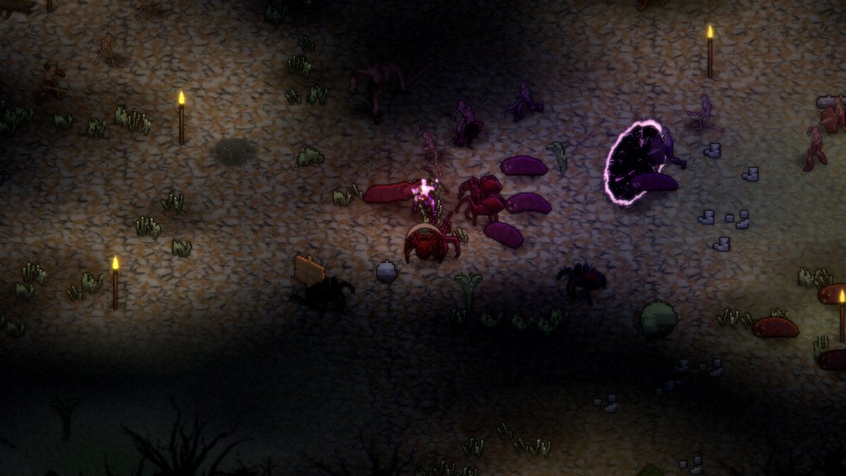 A phoenix strike erupting in a dungeon room