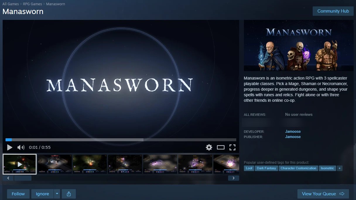 The Manasworn store page on Steam