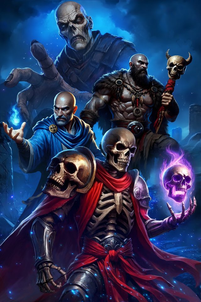 Manasworn cover art by Jesus Da Silva: the necromancer, mage and shaman with a giant undead figure behind them